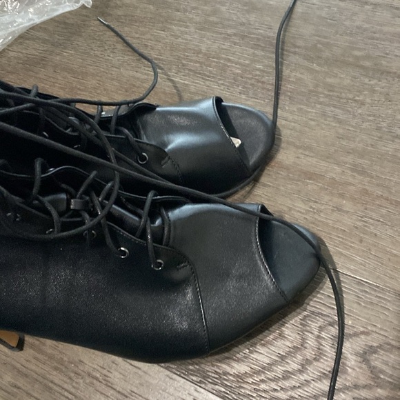 NWT BURJU Moment  Open Toe Lace Up Tongue Ankle Boots | Black | Size 15 - Picture 7 of 9